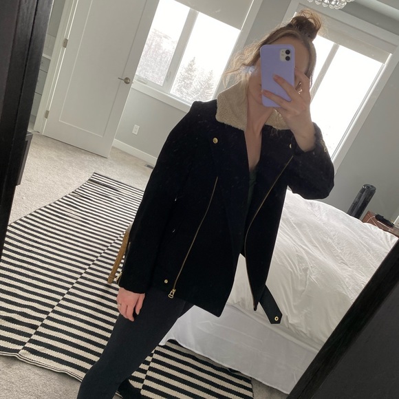 Black Wool Blend Jacket with Lamb Collar - Picture 6 of 10